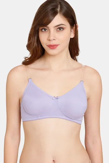 Buy Rosaline Everyday Double Layered Non Wired Medium Coverage T-Shirt Bra With Transparent Straps - Violet Tulip